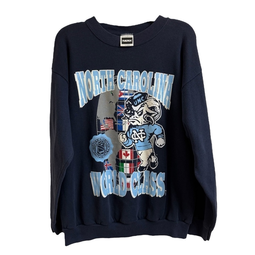 Vintage North Carolina Tar Heels Rameses Globe Flags Sweatshirt Size XL Tultex